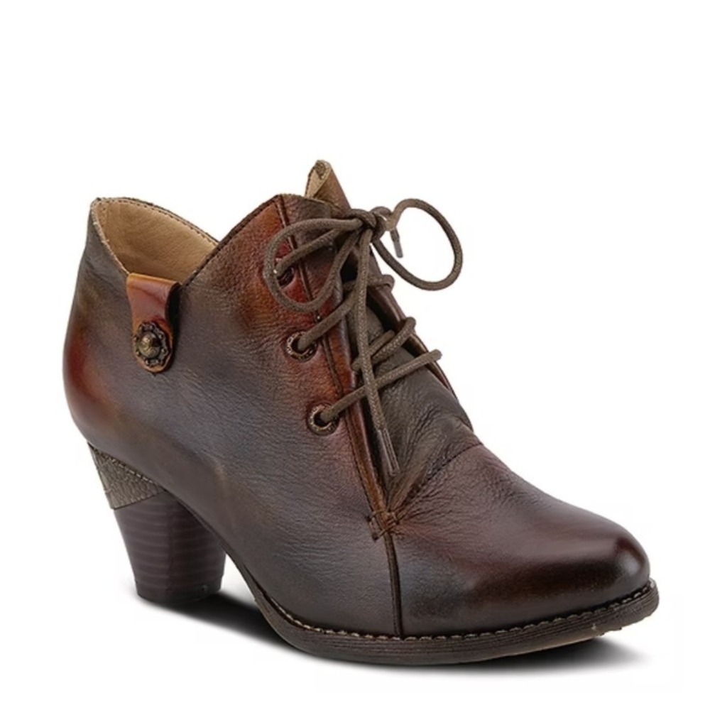 L'Artiste by Spring Step Brown Juliane‎ Ankle booties lace up heel boots 36 NWOT